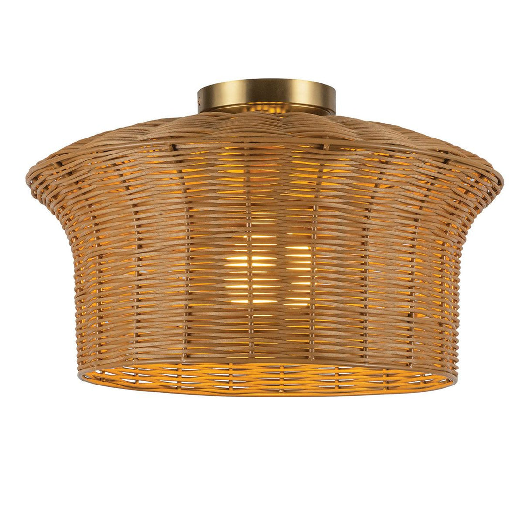 Alora Mood ALM-KAI-F-BG Kai 1 Light Flush Brushed Gold &amp; Rattan