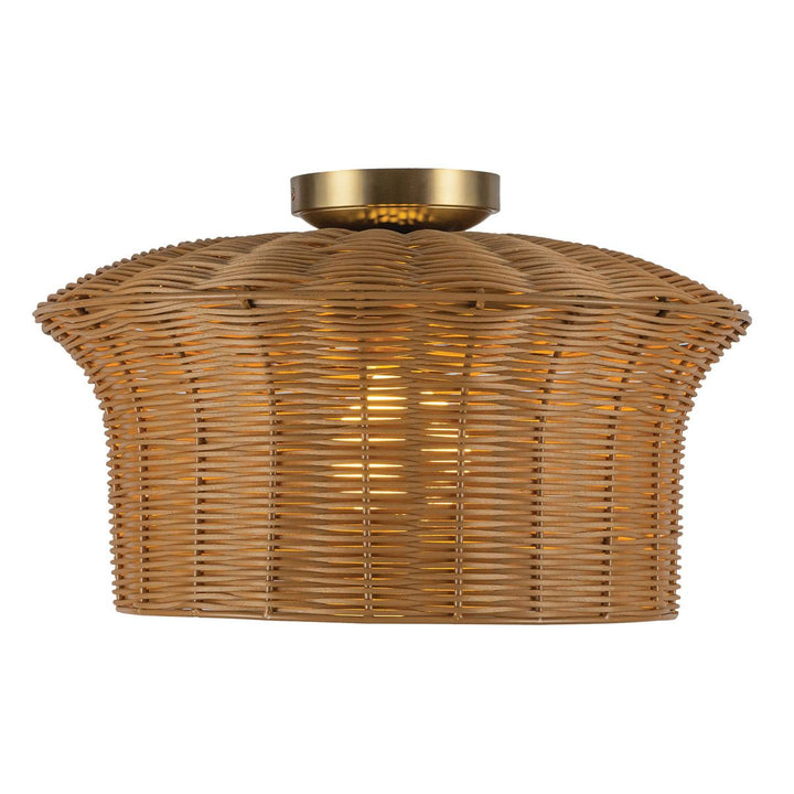 Alora Mood ALM-KAI-F-BG Kai 1 Light Flush Brushed Gold &amp; Rattan