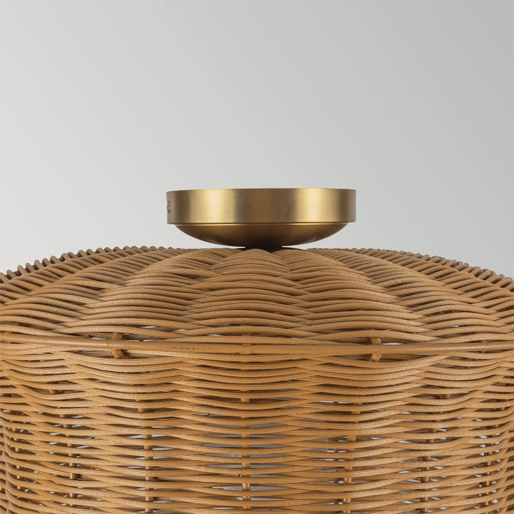 Alora Mood ALM-KAI-F-BG Kai 1 Light Flush Brushed Gold &amp; Rattan