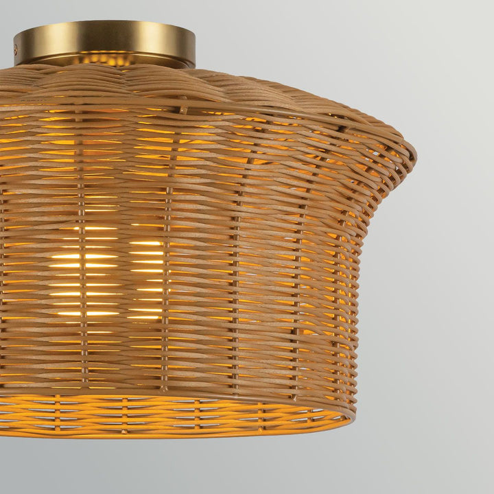 Alora Mood ALM-KAI-F-BG Kai 1 Light Flush Brushed Gold &amp; Rattan