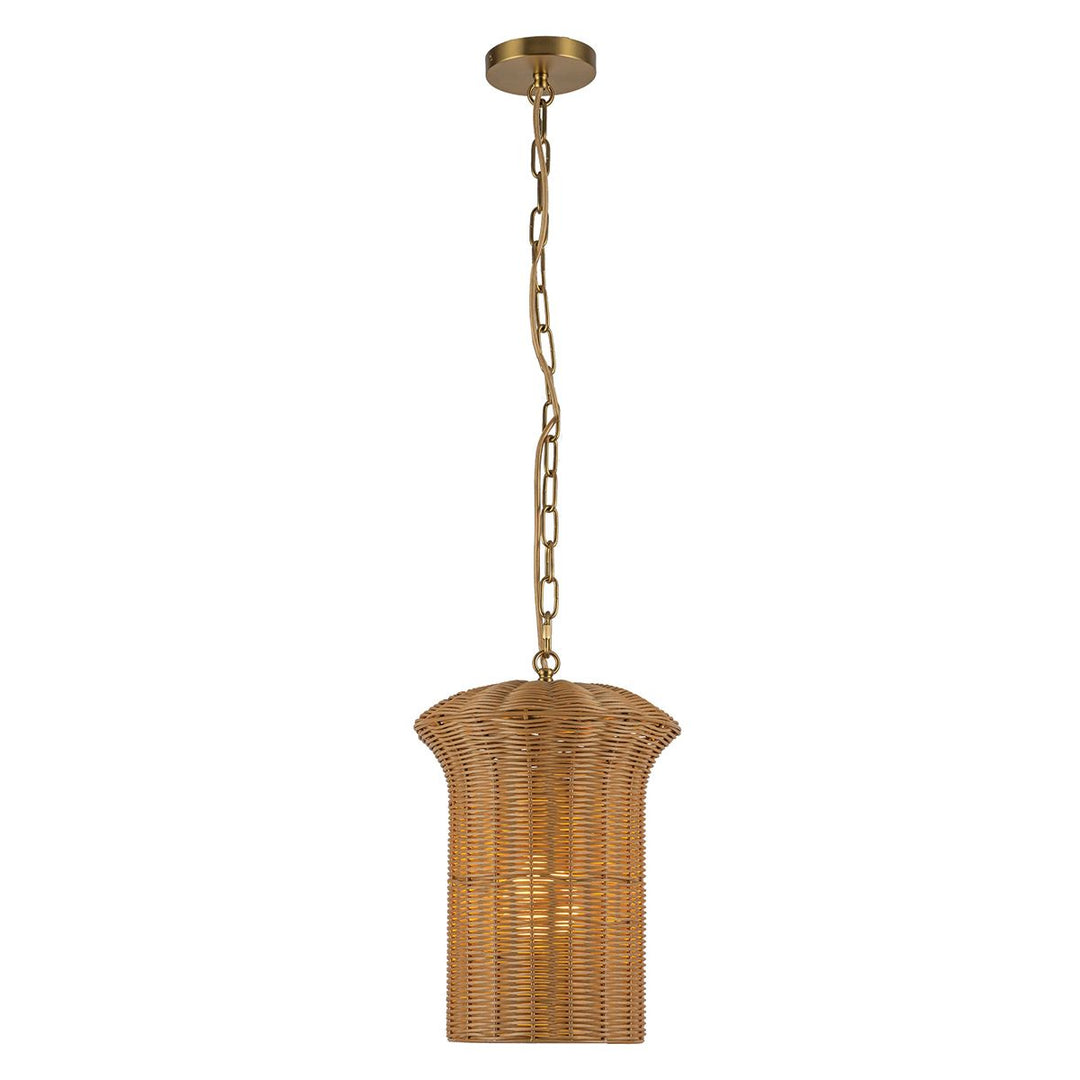 Alora Mood ALM-KAI-P-S-BG Kai 1 Light Small Pendant Brushed Gold &amp; Rattan