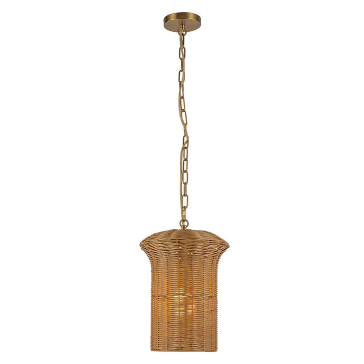 Alora Mood ALM-KAI-P-S-BG Kai 1 Light Small Pendant Brushed Gold &amp; Rattan