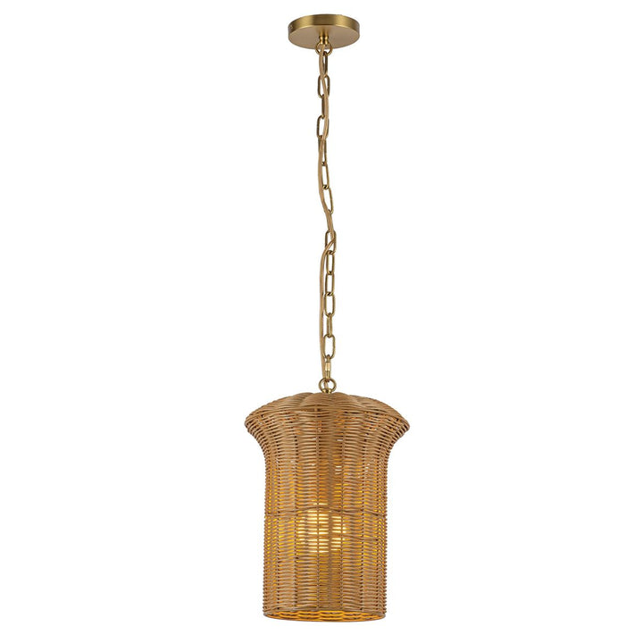 Alora Mood ALM-KAI-P-S-BG Kai 1 Light Small Pendant Brushed Gold &amp; Rattan
