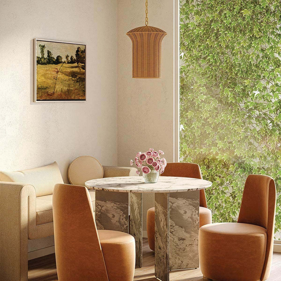 Alora Mood ALM-KAI-P-S-BG Kai 1 Light Small Pendant Brushed Gold &amp; Rattan