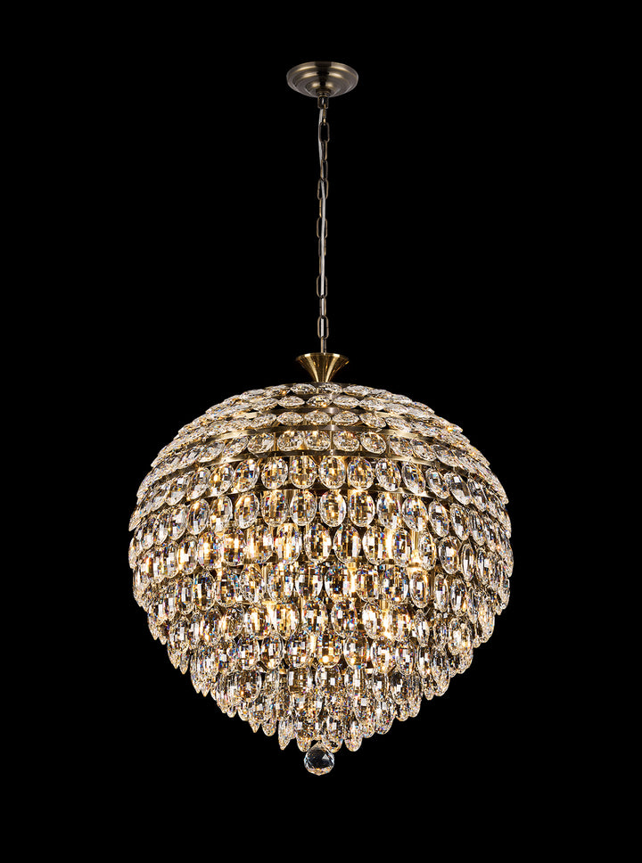 Diyas IL32810AB Coniston Pendant 12 Light E14 Antique Brass/Crystal