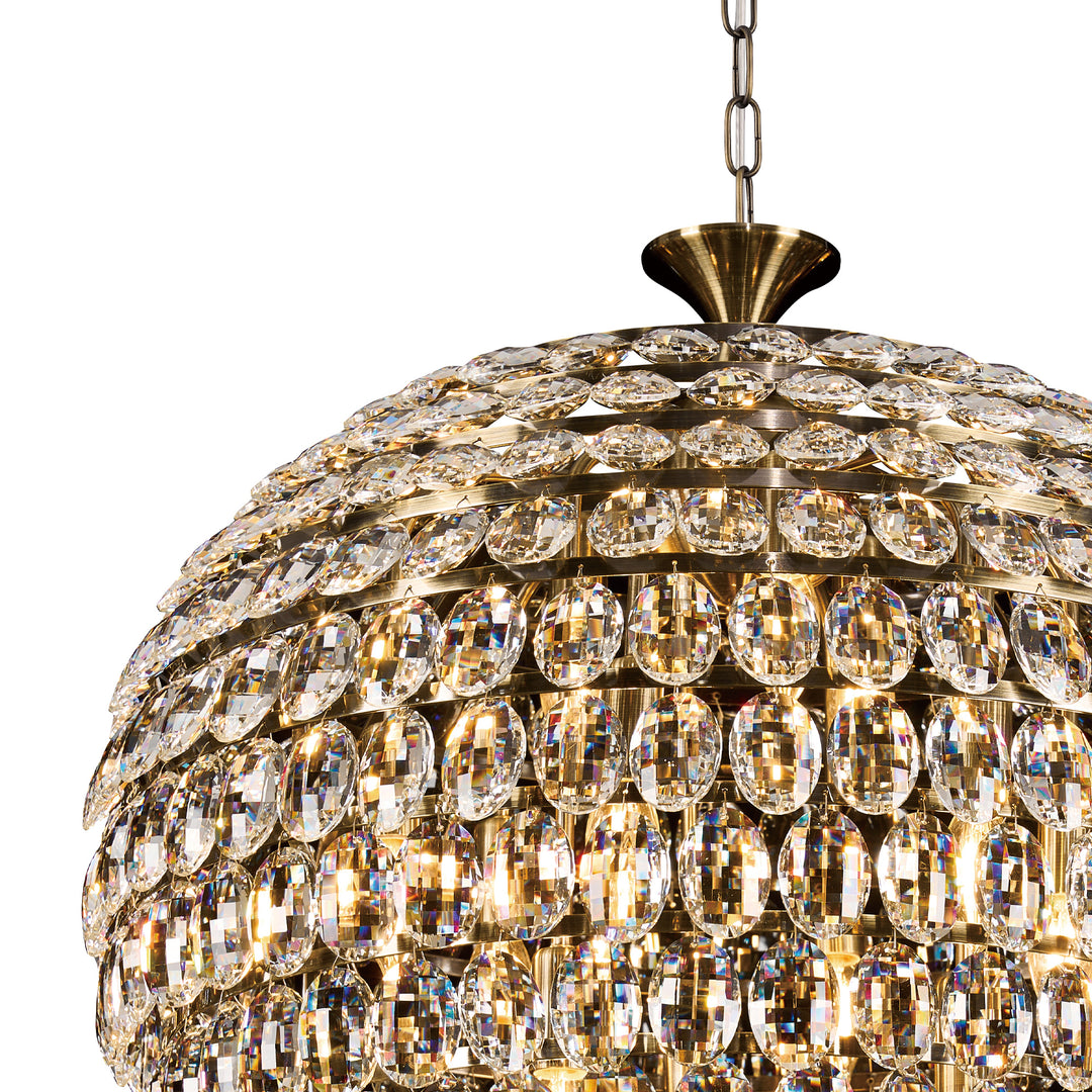 Diyas IL32810AB Coniston Pendant 12 Light E14 Antique Brass/Crystal