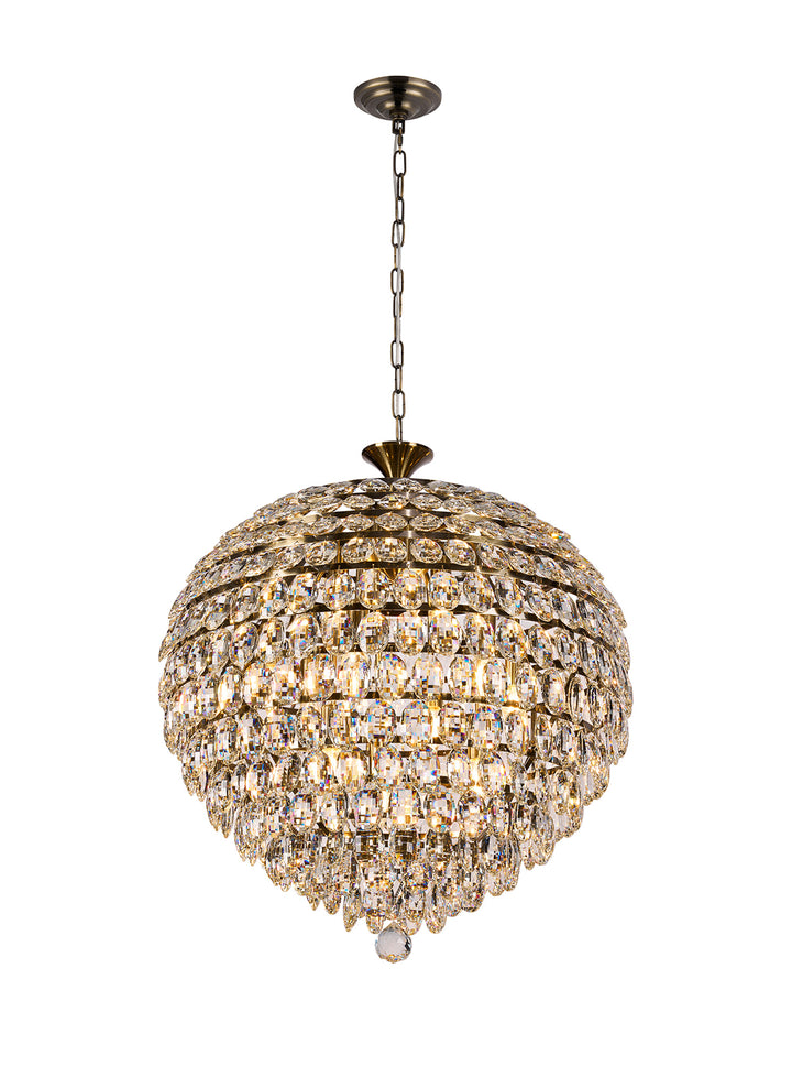 Diyas IL32810AB Coniston Pendant 12 Light E14 Antique Brass/Crystal