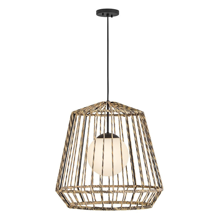 Hinkley HK-ARLEN-P1-L-BK Arlen 1 Light Large Outdoor Pendant Black &amp; Rattan