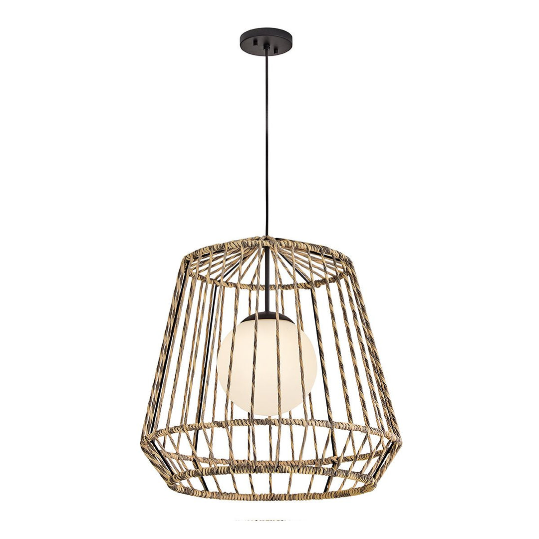 Hinkley HK-ARLEN-P1-L-BK Arlen 1 Light Large Outdoor Pendant Black &amp; Rattan