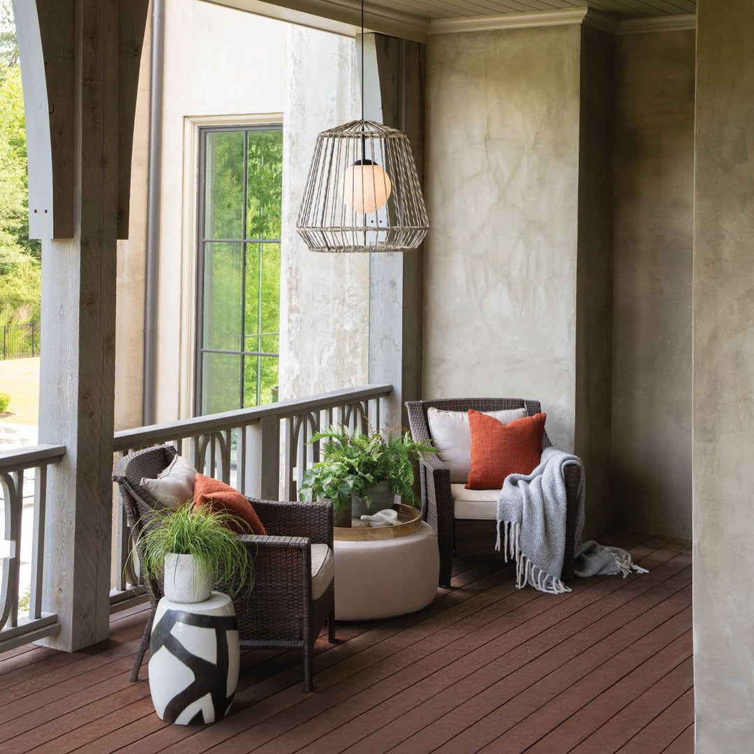 Hinkley HK-ARLEN-P1-L-BK Arlen 1 Light Large Outdoor Pendant Black &amp; Rattan