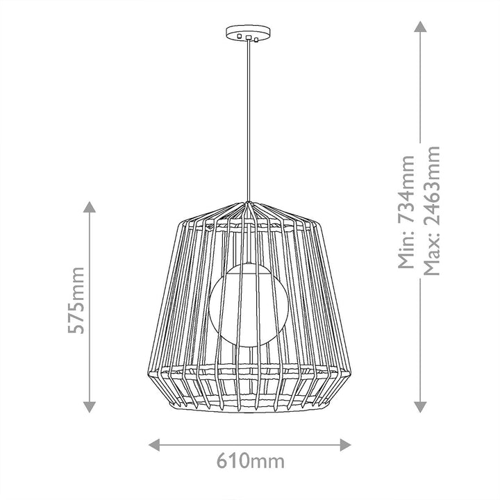 Hinkley HK-ARLEN-P1-L-BK Arlen 1 Light Large Outdoor Pendant Black &amp; Rattan