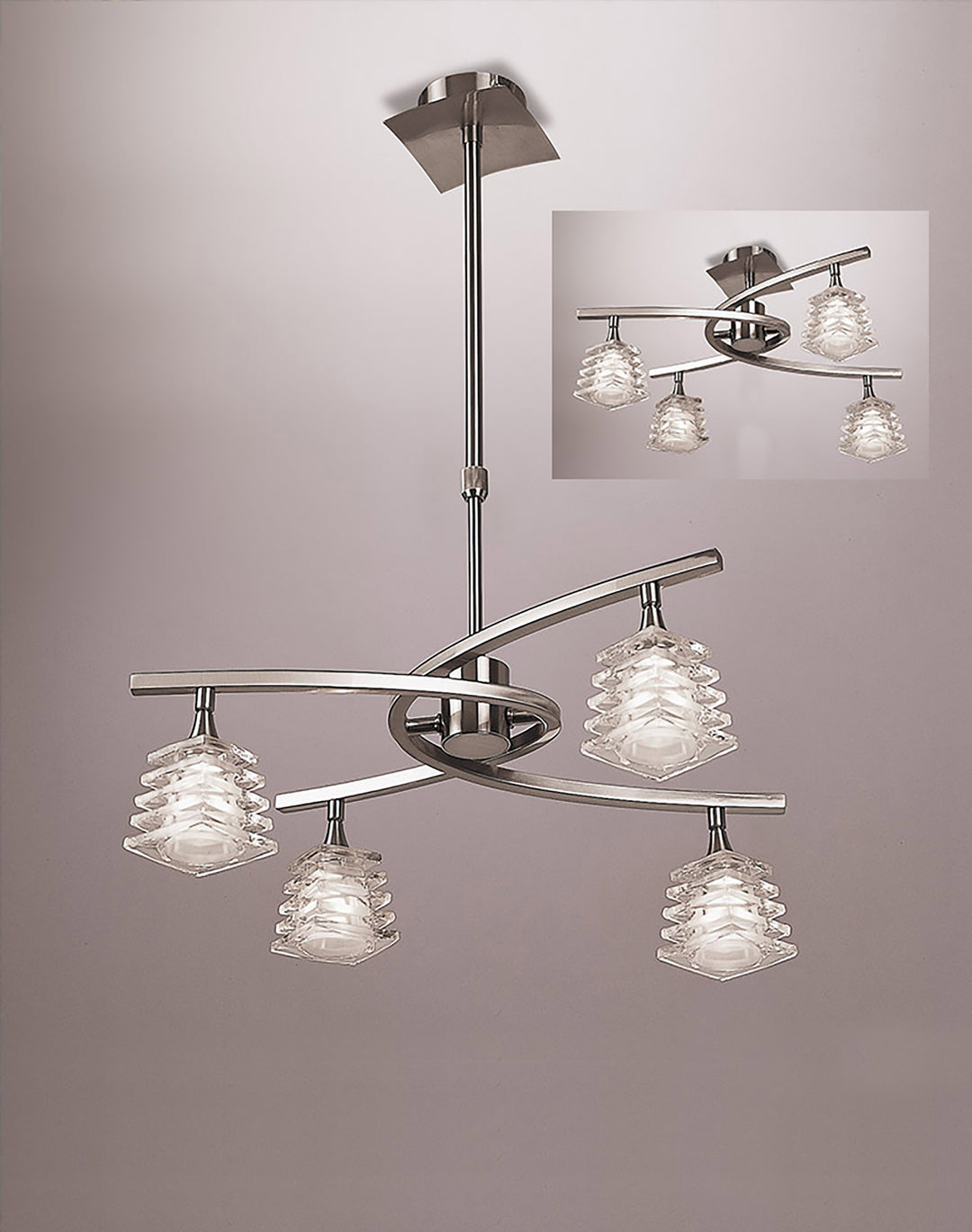 Mantra M0012 Keops Telescopic Pendant Convertible 4 Light Satin Nickel