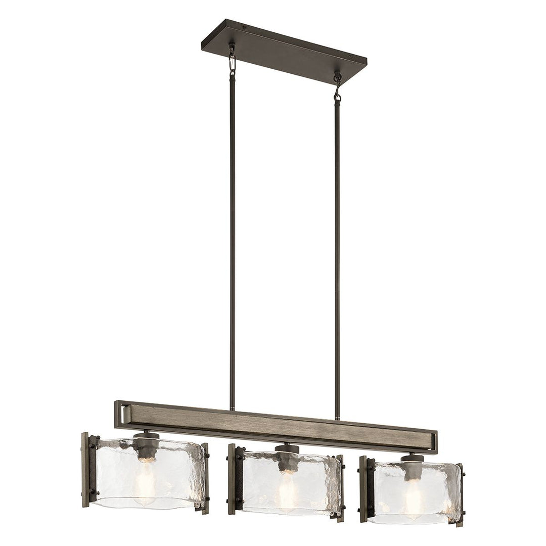 Kichler KL-ABERDEEN-3P-OZ Aberdeen 3 Light Island Chandelier Distressed Grey Wood Effect &amp; Old Bronze