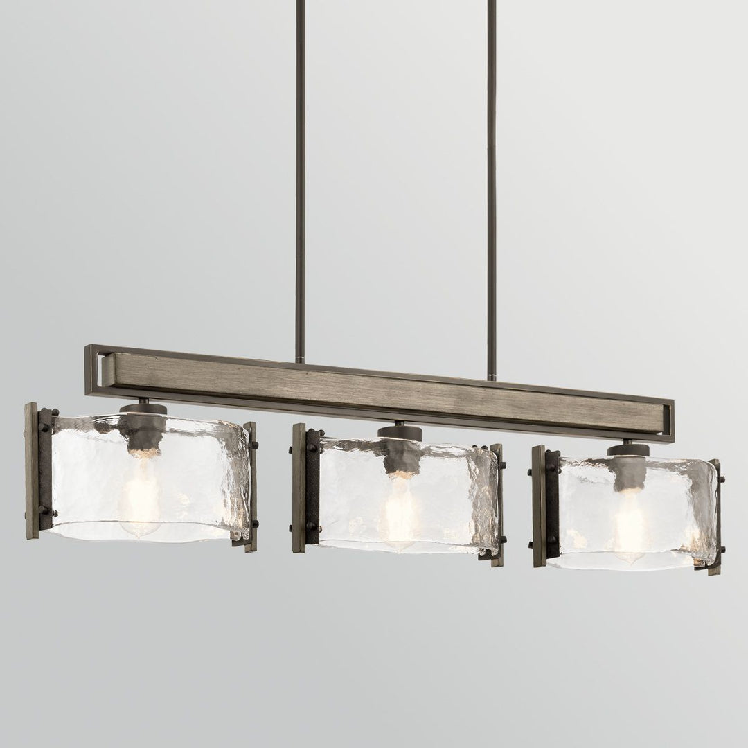 Kichler KL-ABERDEEN-3P-OZ Aberdeen 3 Light Island Chandelier Distressed Grey Wood Effect &amp; Old Bronze