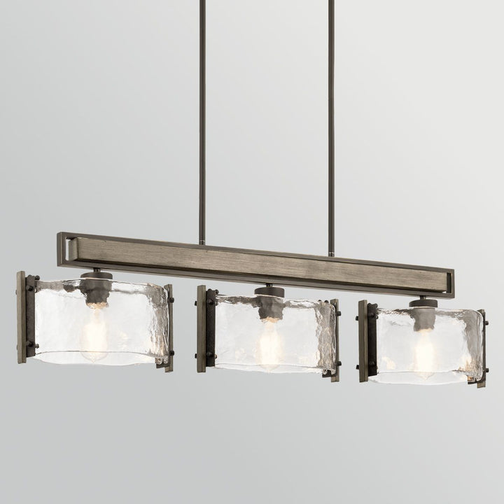 Kichler KL-ABERDEEN-3P-OZ Aberdeen 3 Light Island Chandelier Distressed Grey Wood Effect &amp; Old Bronze