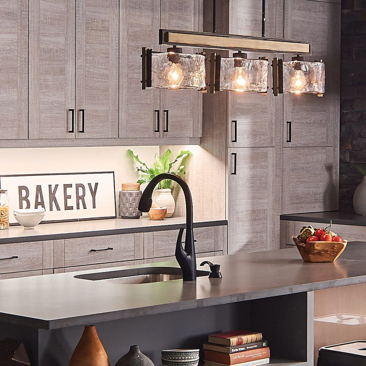 Kichler KL-ABERDEEN-3P-OZ Aberdeen 3 Light Island Chandelier Distressed Grey Wood Effect &amp; Old Bronze