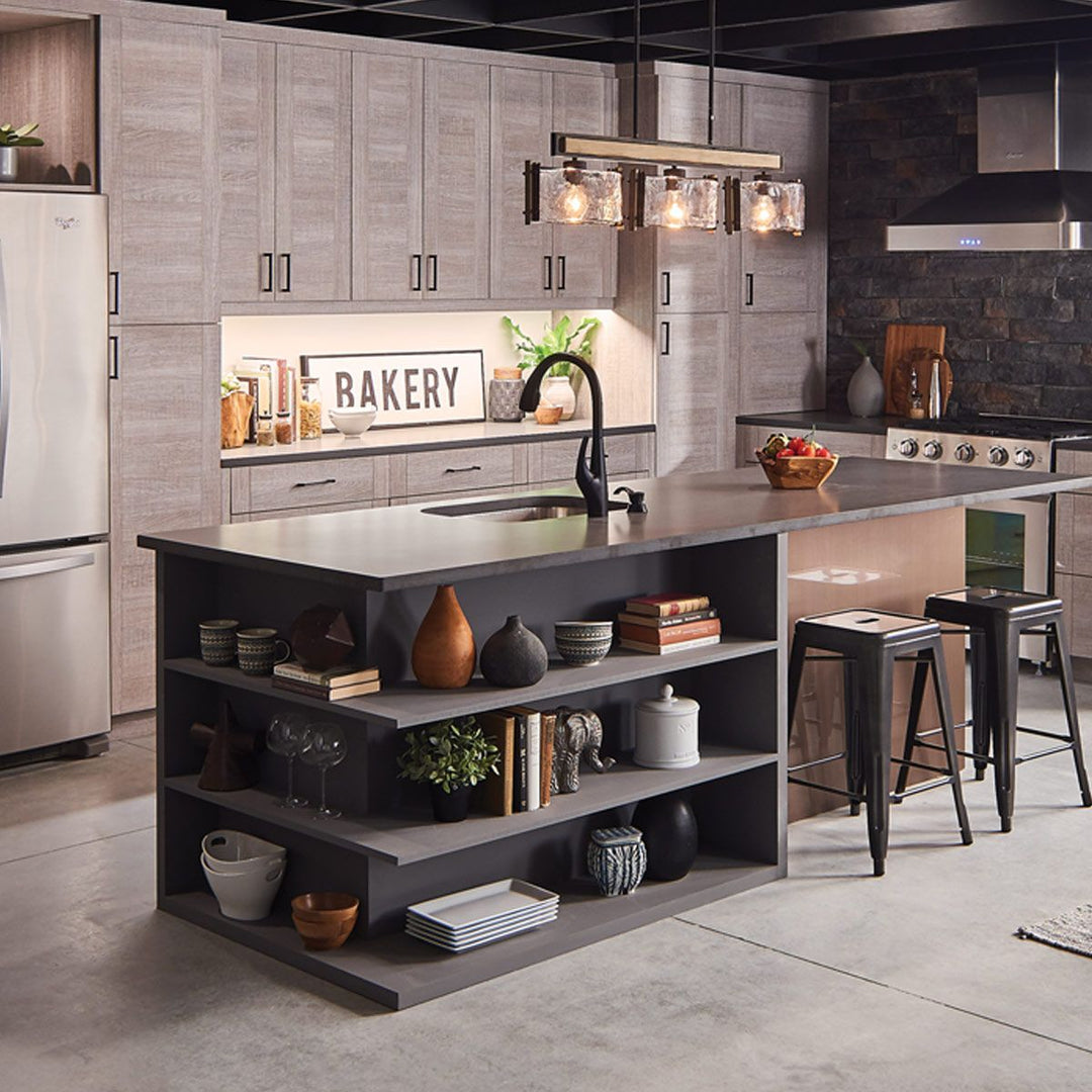 Kichler KL-ABERDEEN-3P-OZ Aberdeen 3 Light Island Chandelier Distressed Grey Wood Effect &amp; Old Bronze