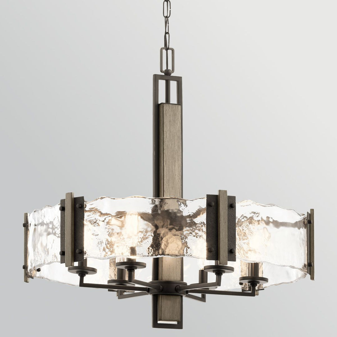 Kichler KL-ABERDEEN6-OZ Aberdeen 6 Light Chandelier Distressed Grey Wood Effect &amp; Old Bronze