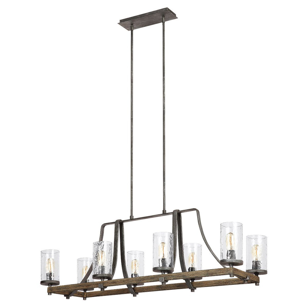 Feiss QN-ANGELO8-ISLE Angelo 8 Light Isle Bar Pendant Distressed Weathered Oak &amp; Slate Grey Metal