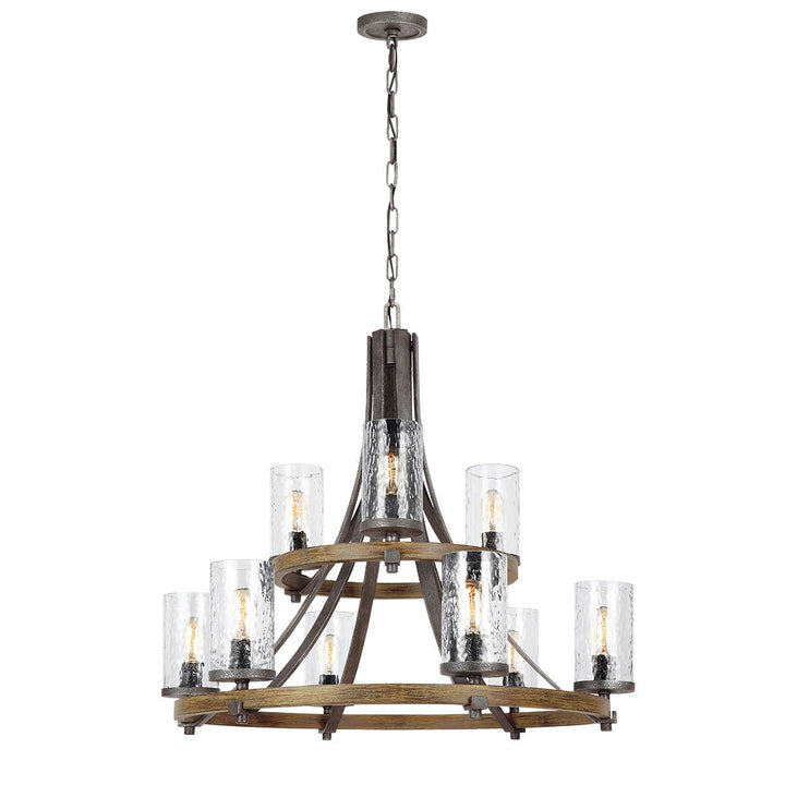 Feiss QN-ANGELO9 Angelo 9 Light Chandelier Distressed Weathered Oak &amp; Slate Grey Metal