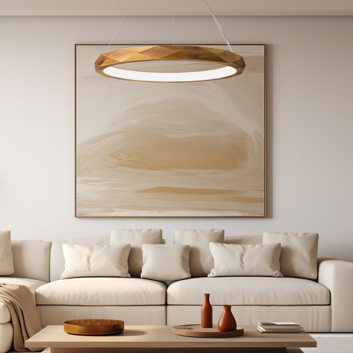 Quintiesse QN-ANGULAR-RING-LED-80-TEAK Angular LED Pendant Light Teak