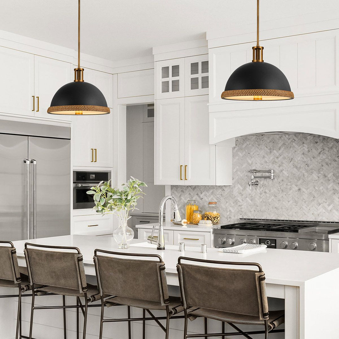 Quintiesse QN-DORAL-P-M-BK Doral 2 Light Pendant Matte Black/Vintage Brass