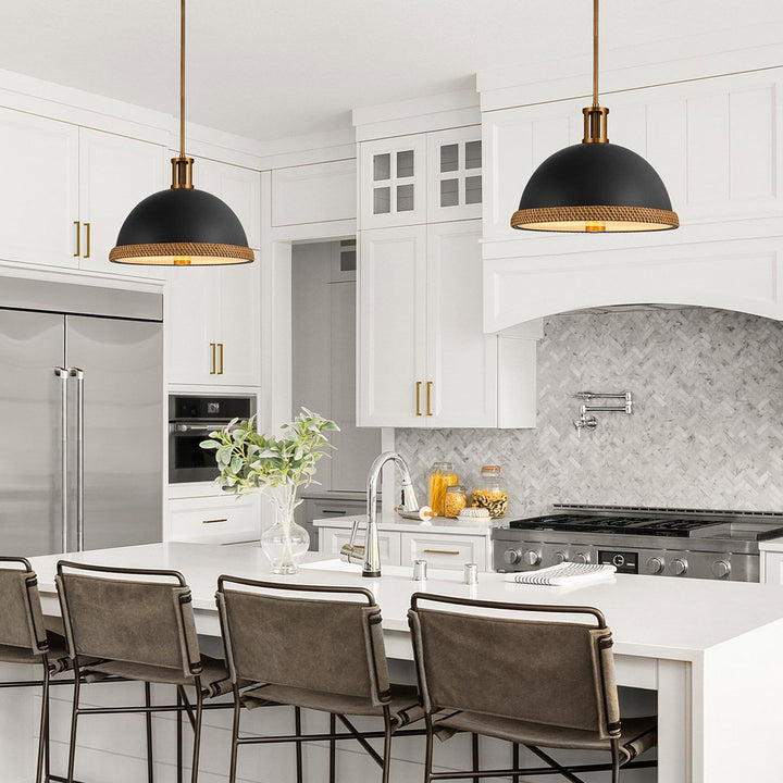 Quintiesse QN-DORAL-P-M-BK Doral 2 Light Pendant Matte Black/Vintage Brass