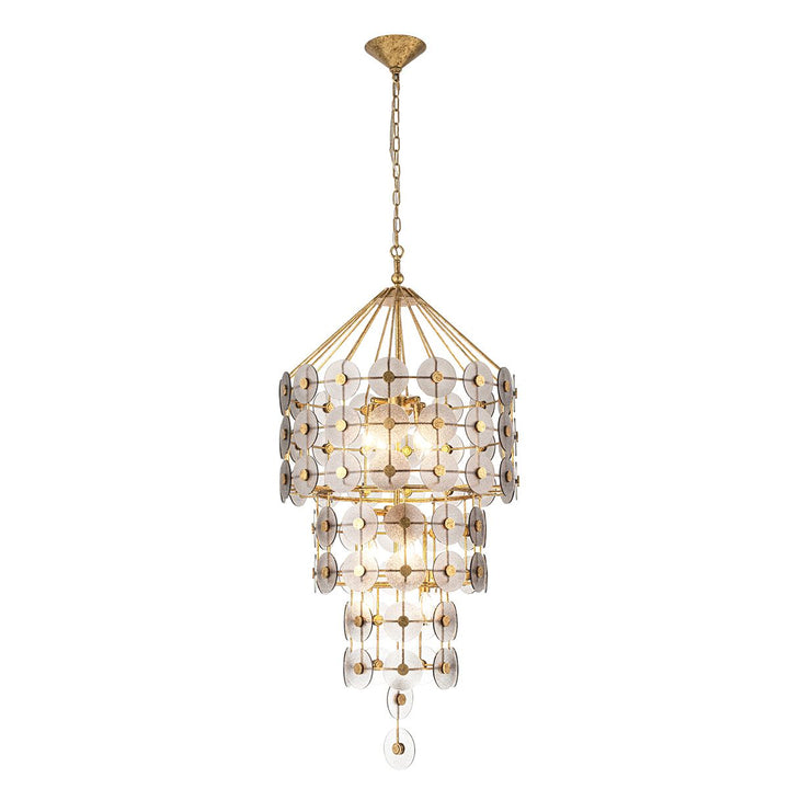 Quintiesse QN-MERIDIAN-9P-DG Meridian 9 Light Pendant Distressed Gold / Smoked Glass