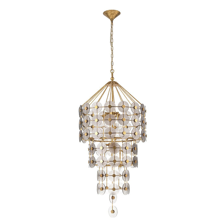 Quintiesse QN-MERIDIAN-9P-DG Meridian 9 Light Pendant Distressed Gold / Smoked Glass