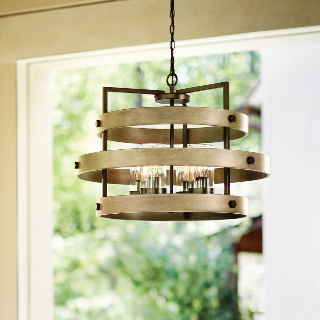 Quintiesse QN-RIVERWOOD4 Riverwood Outdoor 4 Light Chandelier Warm Bronze with Warm Ash accents