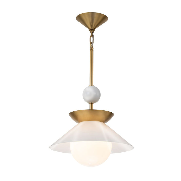 Quintiesse QN-SAUCER-1P-M-AB-OPAL Saucer 1 Light Medium Pendant Aged Brass