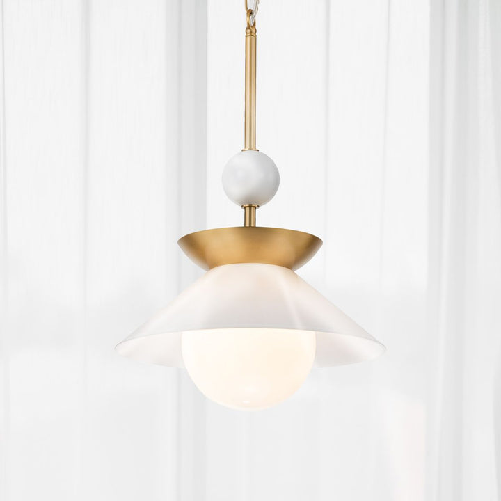 Quintiesse QN-SAUCER-1P-M-AB-OPAL Saucer 1 Light Medium Pendant Aged Brass