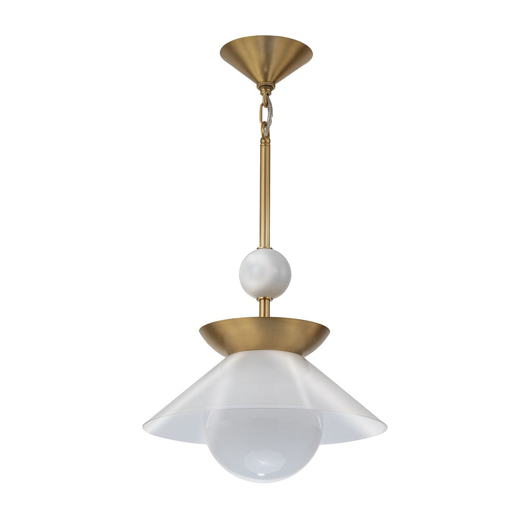 Quintiesse QN-SAUCER-1P-M-AB-OPAL Saucer 1 Light Medium Pendant Aged Brass