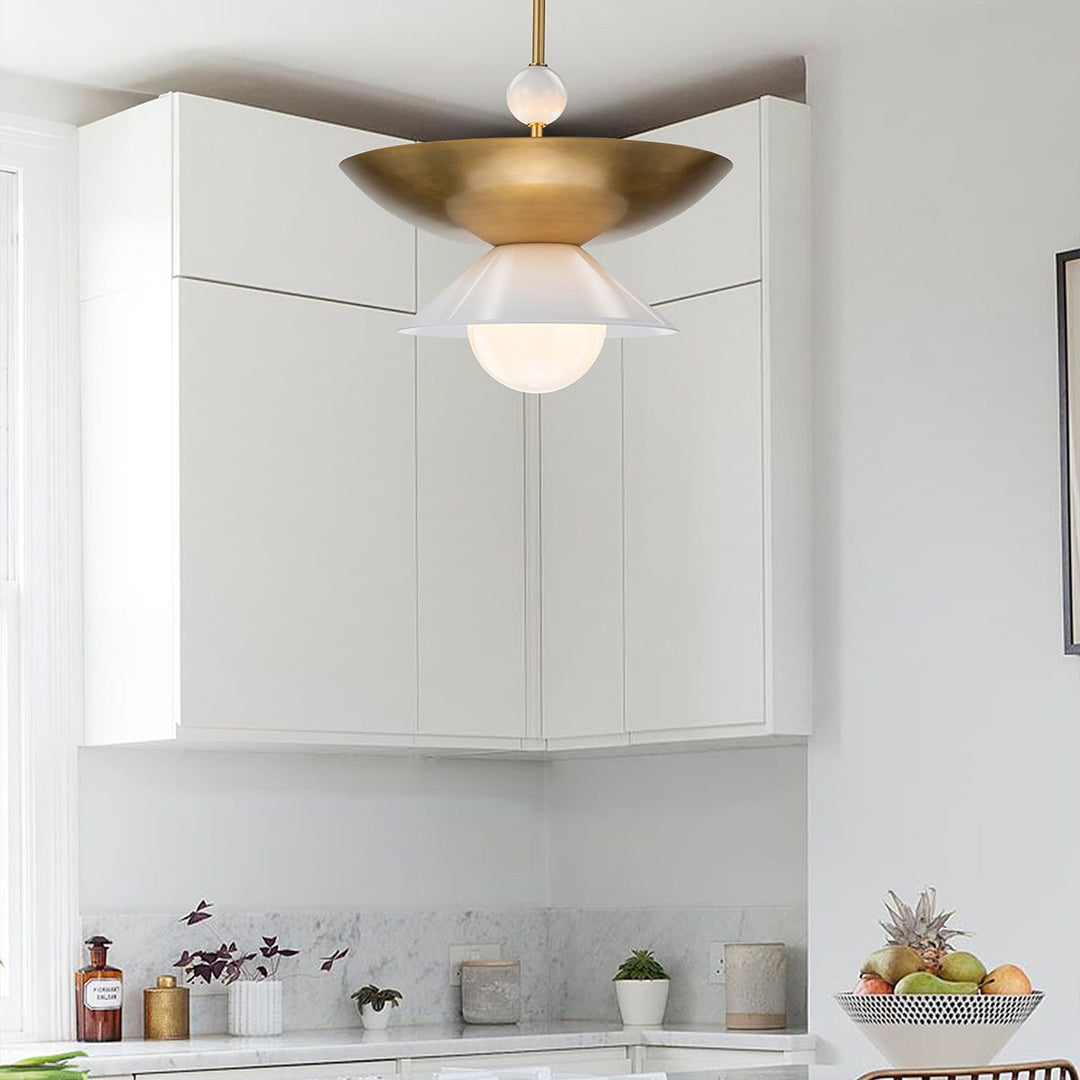 Quintiesse QN-SAUCER-4P-L-AB-OPAL Saucer 4 Light Large Pendant Aged Brass