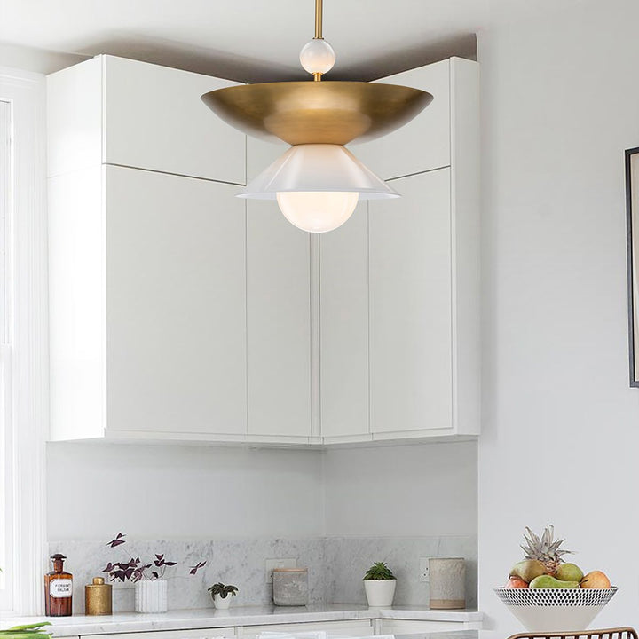 Quintiesse QN-SAUCER-4P-L-AB-OPAL Saucer 4 Light Large Pendant Aged Brass