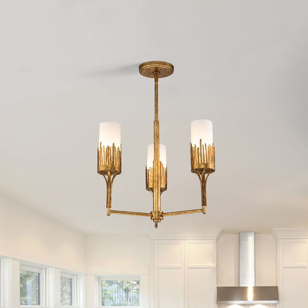 Quintiesse QN-SAWGRASS-3-DG-O Sawgrass 3 Light Chandelier Gold Leaf with Antique Glaze