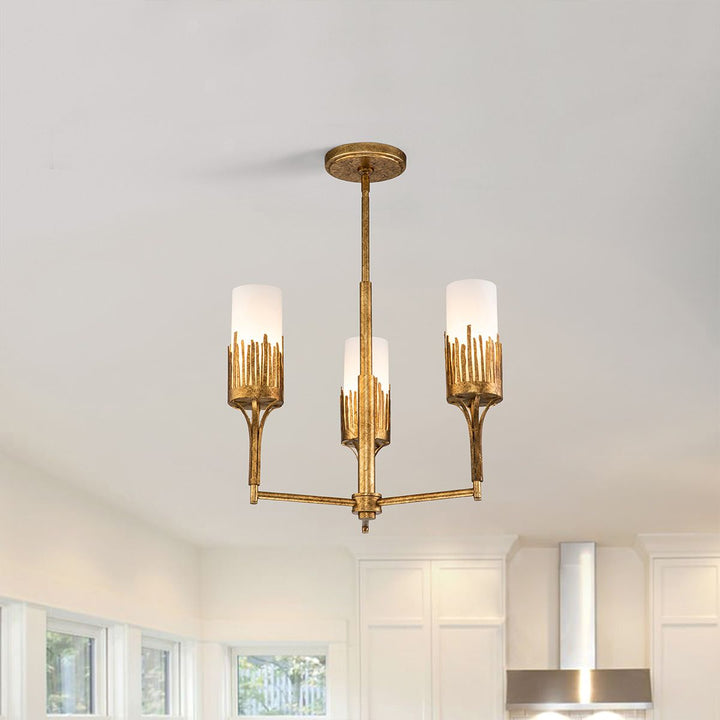 Quintiesse QN-SAWGRASS-3-DG-O Sawgrass 3 Light Chandelier Gold Leaf with Antique Glaze