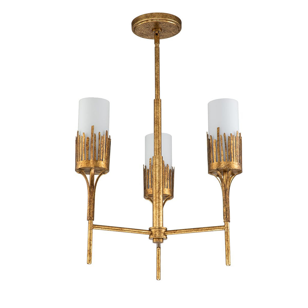 Quintiesse QN-SAWGRASS-3-DG-O Sawgrass 3 Light Chandelier Gold Leaf with Antique Glaze