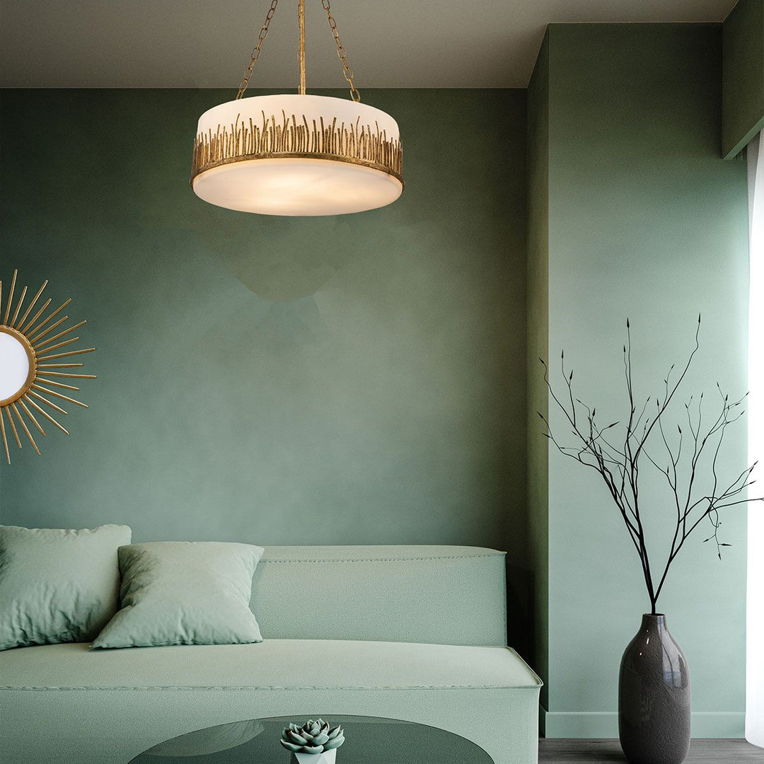 Quintiesse QN-SAWGRASS-3P-DG-O Sawgrass 3 Light Pendant Gold Leaf with Antique Glaze