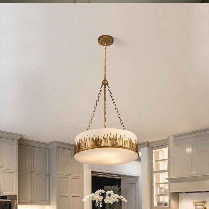 Quintiesse QN-SAWGRASS-3P-DG-O Sawgrass 3 Light Pendant Gold Leaf with Antique Glaze