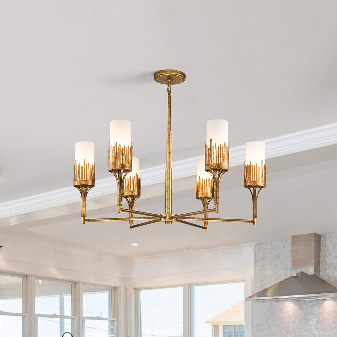 Quintiesse QN-SAWGRASS-6-DG-O Sawgrass 6 Light Chandelier Gold Leaf with Antique Glaze