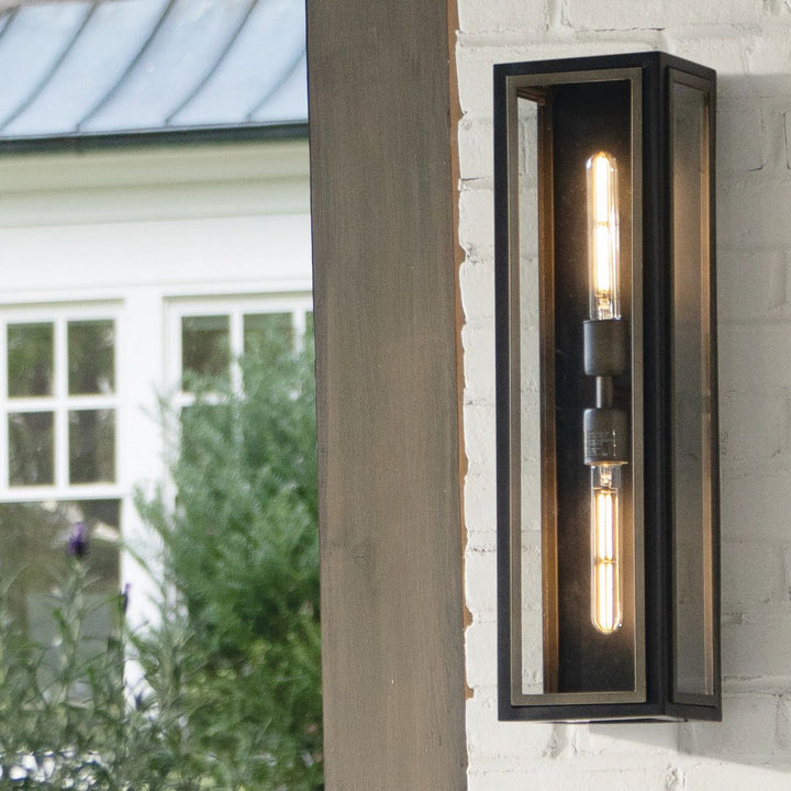 Quintiesse QN-SHAW-2M-BK Shaw 2 Light Outdoor Wall Lantern Black with Burnished Bronze accents