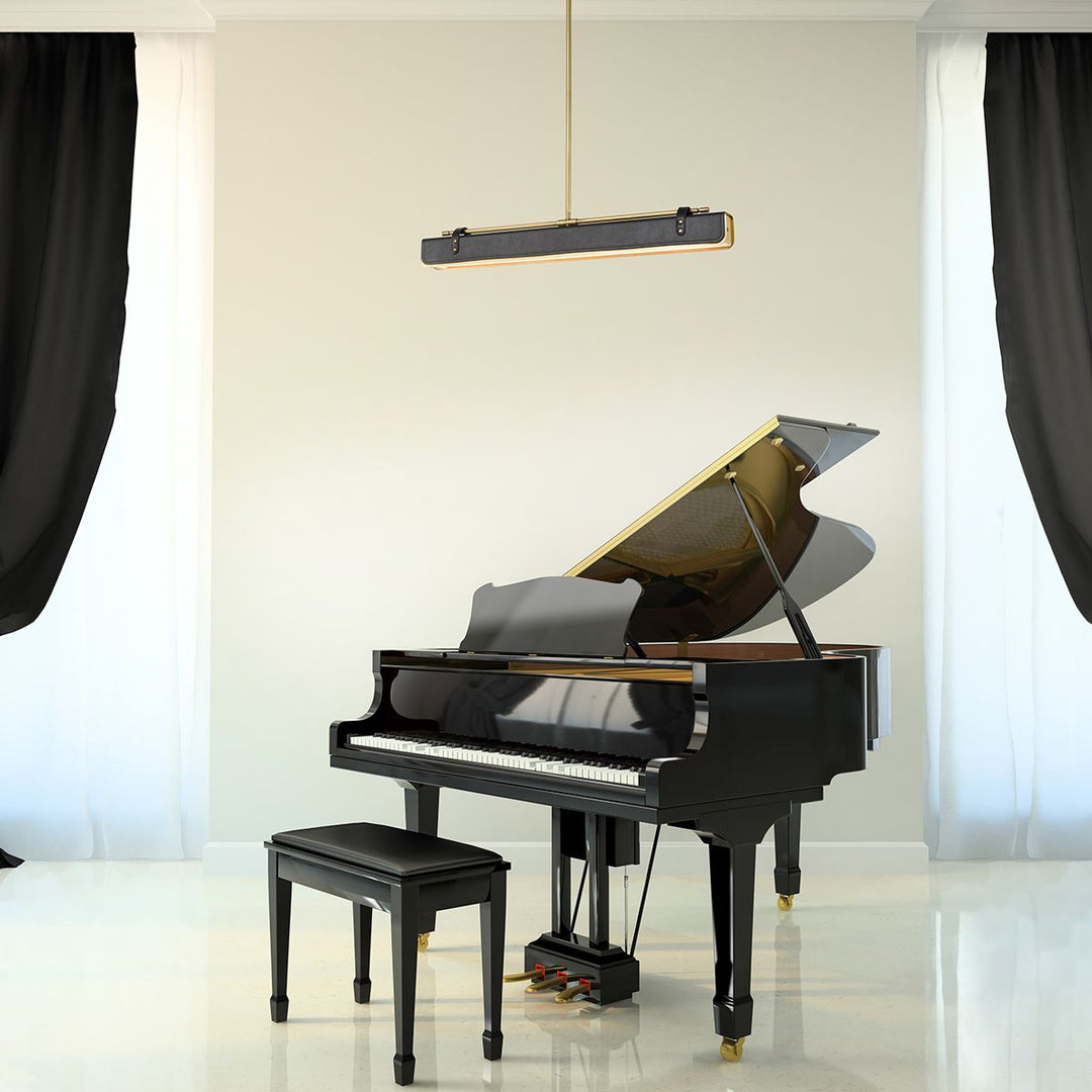 Quintiesse QN-VALISE-LP80-VBS-TL Valise LED Linear Pendant Vintage Brass/Tuxedo Leather