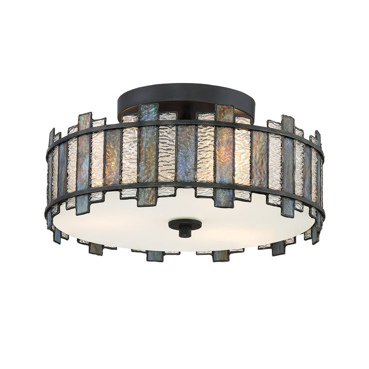 Quoizel QZ-SENTRY-2SF-BK Sentry 2 Light Semi-Flush Black &amp; Art Glass