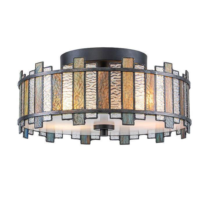 Quoizel QZ-SENTRY-2SF-BK Sentry 2 Light Semi-Flush Black &amp; Art Glass
