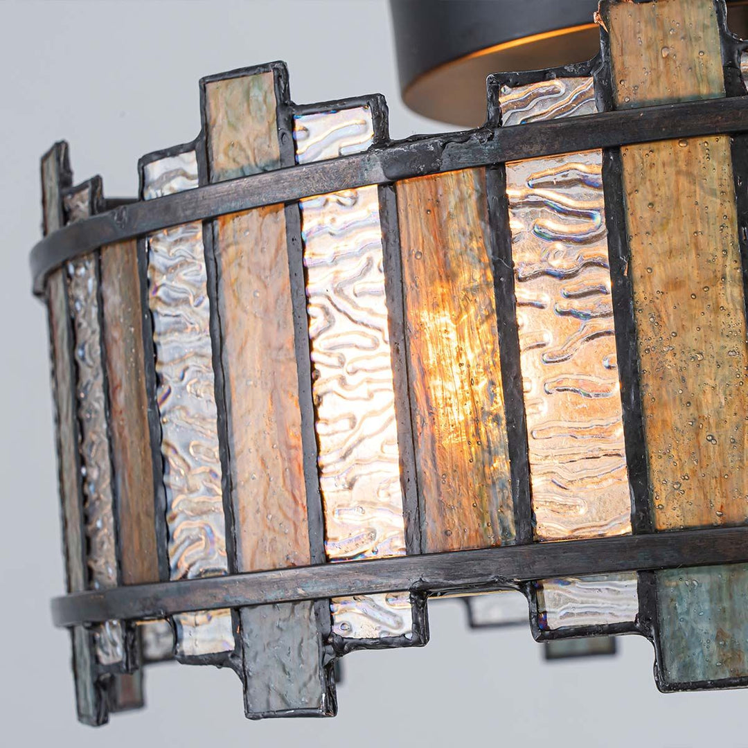Quoizel QZ-SENTRY-2SF-BK Sentry 2 Light Semi-Flush Black &amp; Art Glass