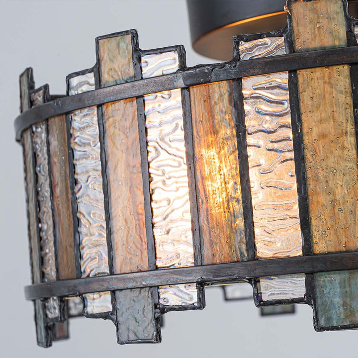 Quoizel QZ-SENTRY-2SF-BK Sentry 2 Light Semi-Flush Black &amp; Art Glass