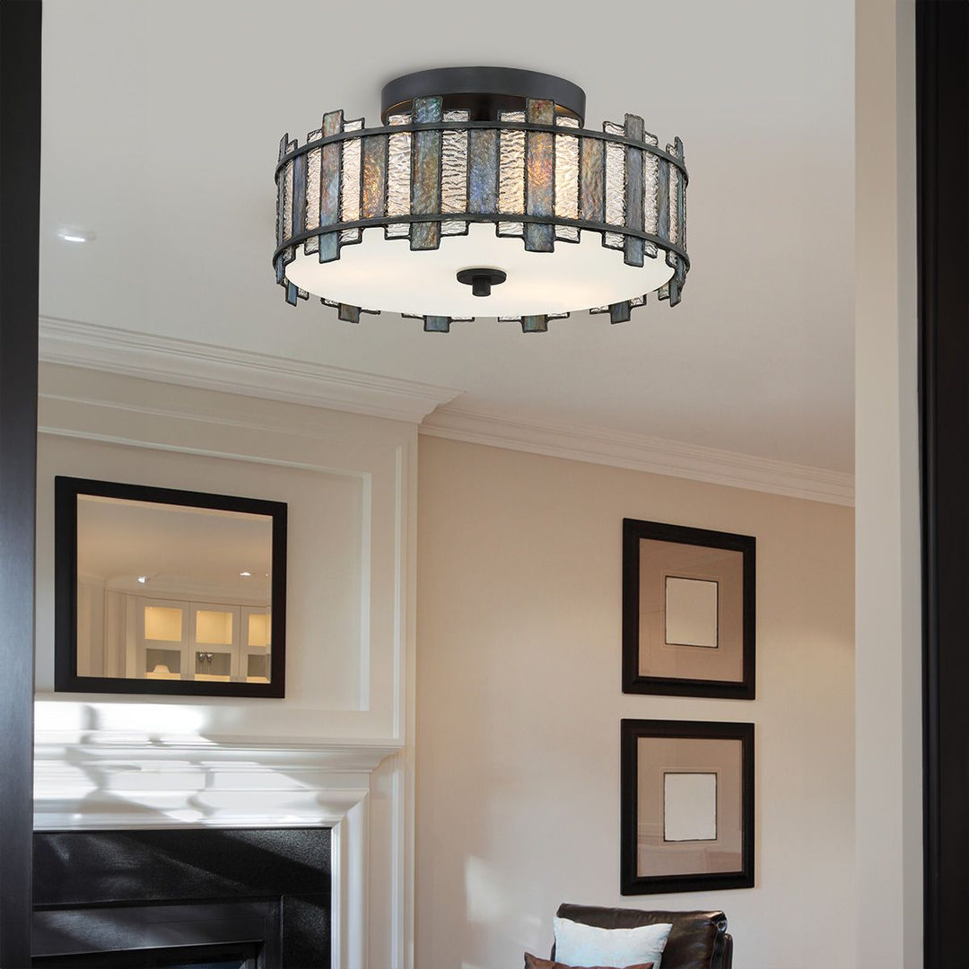Quoizel QZ-SENTRY-2SF-BK Sentry 2 Light Semi-Flush Black &amp; Art Glass