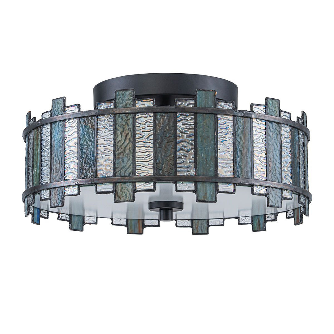Quoizel QZ-SENTRY-2SF-BK Sentry 2 Light Semi-Flush Black &amp; Art Glass