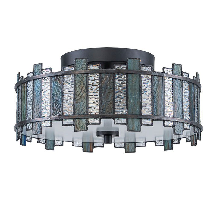 Quoizel QZ-SENTRY-2SF-BK Sentry 2 Light Semi-Flush Black &amp; Art Glass